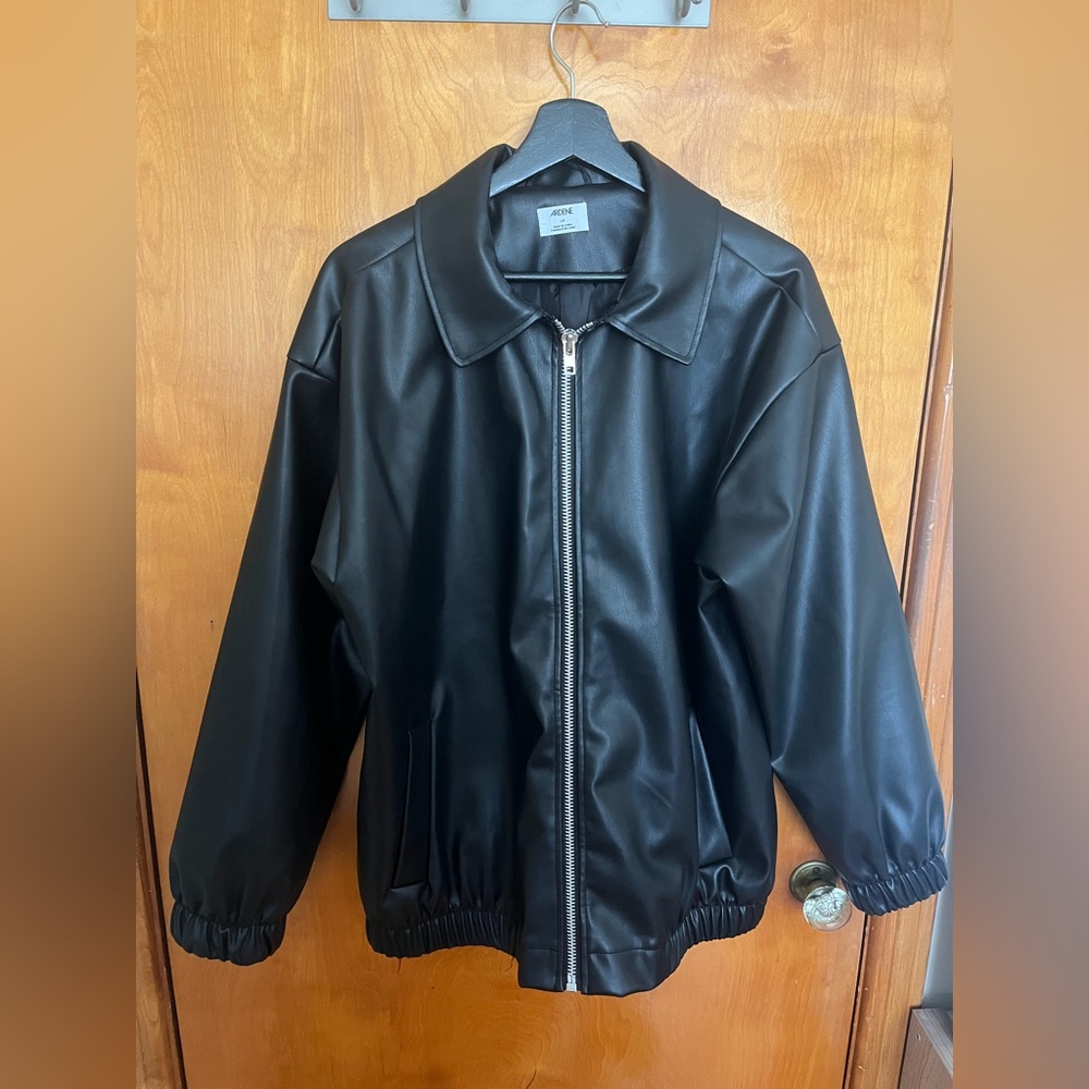 Black Faux Leather Bomber Jacket